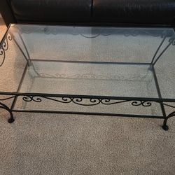 Boutique Store Wrought Iron Glass Livingroom Coffee Table Dark Brown With Tempered Glass Newport Beach 