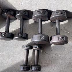 York Dumbbells Pre USA 15-25 + USA 5lb Dumbbell Weights Pairs Home Gym Weight Lifting