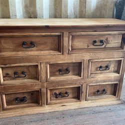 Solid Pine furn. Set : 8 Drawer dresser ( sideboard) , desk , file Cabinet,,  2 matching End Table Cabinets &one table w/open Cabinet)