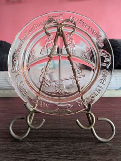 1930's 8.5" Indiana Nursery Rhymes Clear Pink divided plate