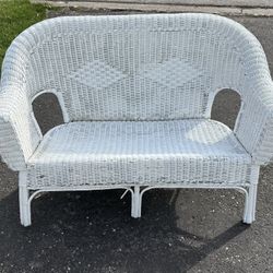 White Wicker Outdoor Bench 