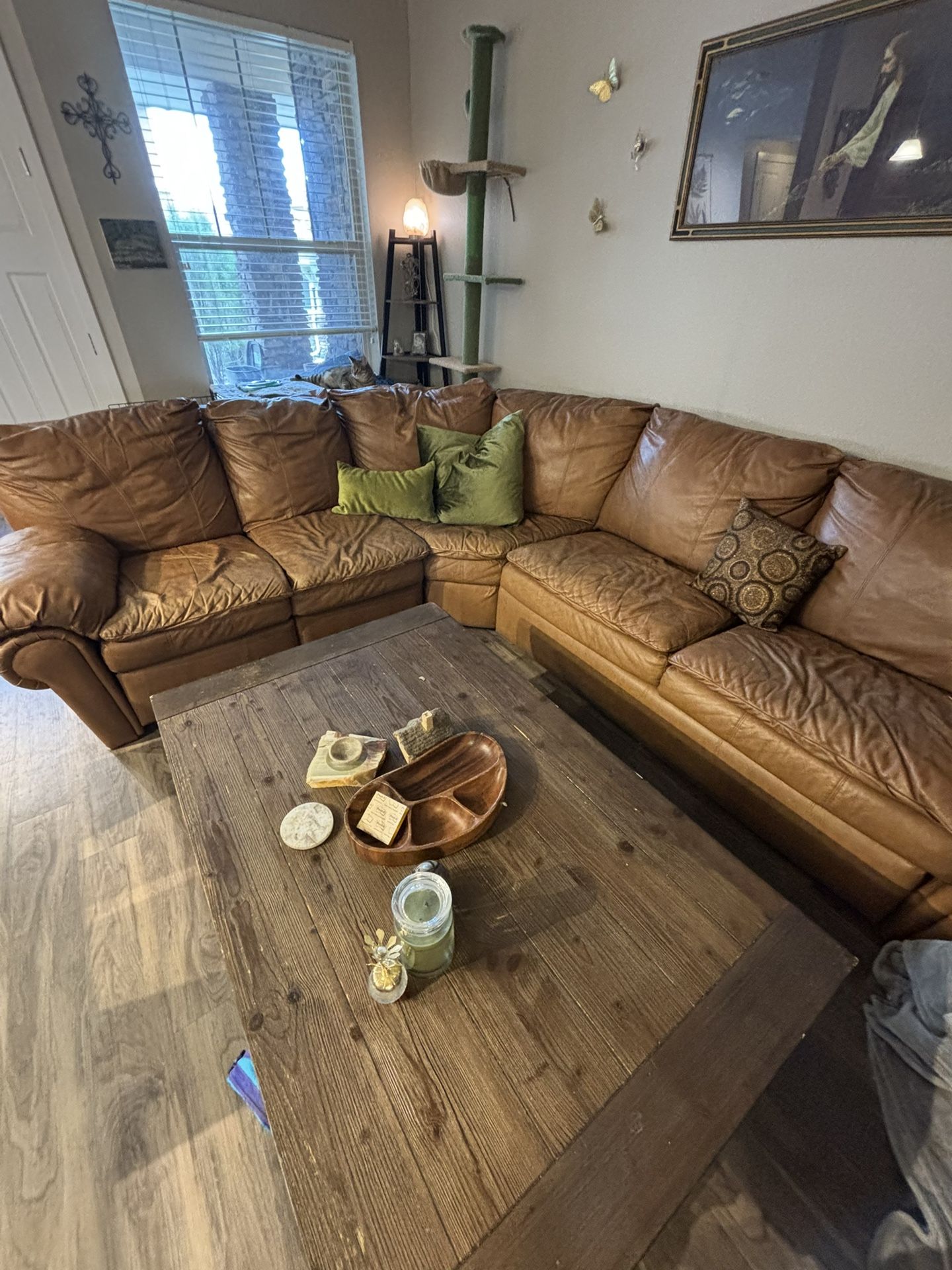 Great Comfy Large Curved Leather Couch