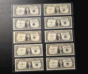 Collection of 10 Vintage $1 Silver Certificates Blue Notes