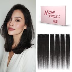 Clip In Remy Human Hair 12" Extensions Soft Seamless 5 Pcs #01B Natural Black