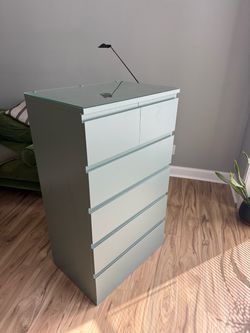 IKEA STORKLINTA  6-Drawer Dresser w/ Glass Top -Limited Green/Grey Color
