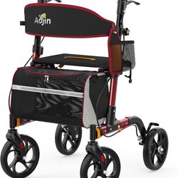 Lightweight Foldable Rollator Walker, 8” Wheels, Seat, Backrest, for Seniors & Adults, All-Terrain