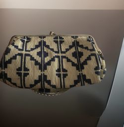 Vintage 1970’s Japanese Clutch Coin Blue And. Geometric Pattern Velvet Interior