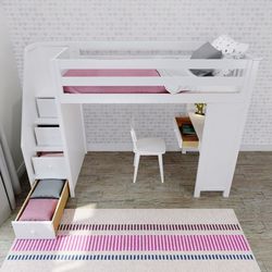 Way fair Twin Loft Bed With Drawers And Desk (In white)