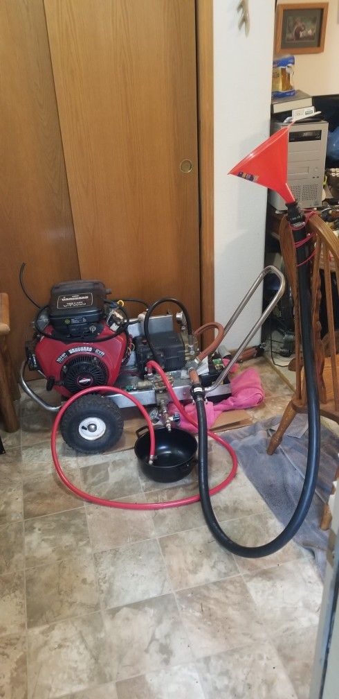 Pressure washer 8gpm 3000psi AR Pump with 18hp Vanguard industrial motor and dual water feed on pump. Electric start. Soft start unloader.