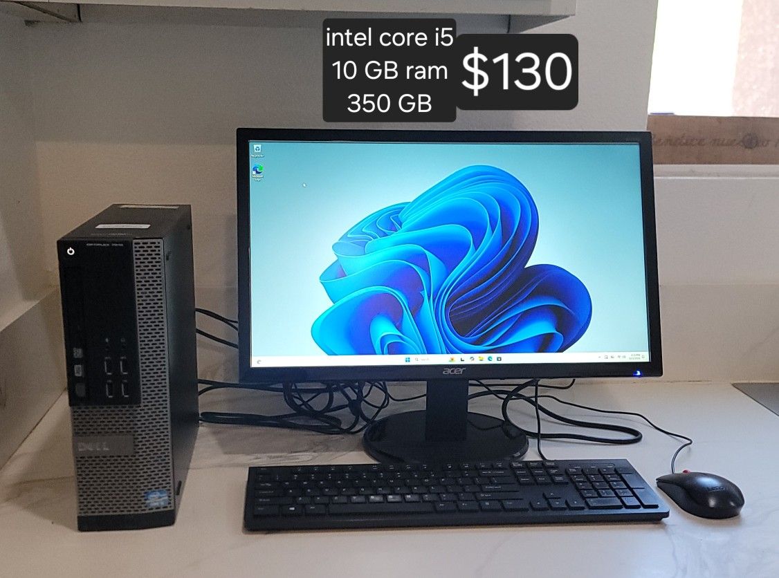 Windows 11 pro Dell desktop computer. Intel core i5. 10 GB ram. Delivery Available Se Habla Español