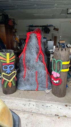 Papier-mâché Volocano and Totem