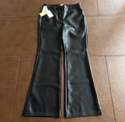 Aritzia Wilfred Beatrix High Waisted Vegan Leather Flare Pants Size 12 Black New