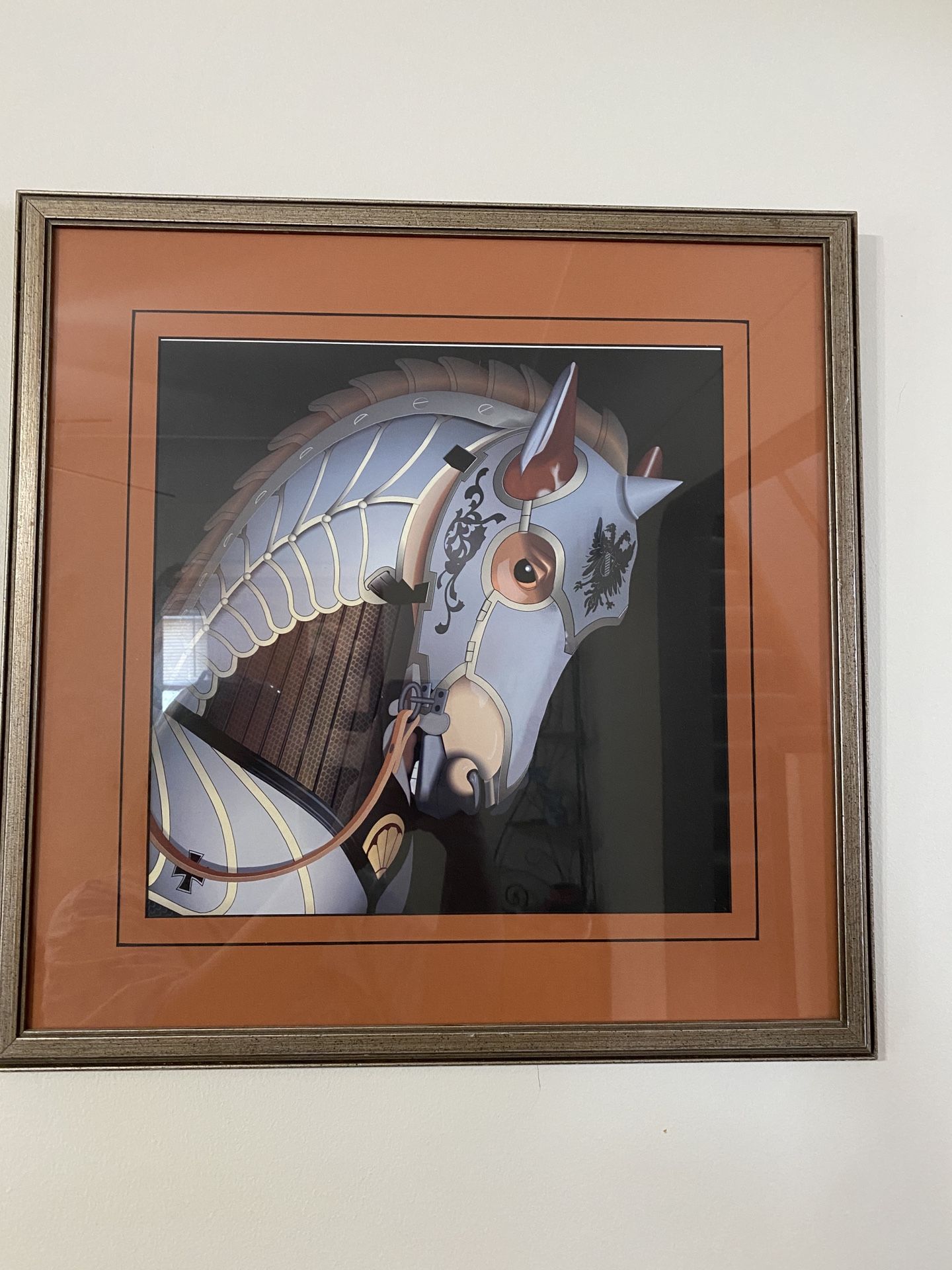 Carousel Armored Horse Print Glass Framed.