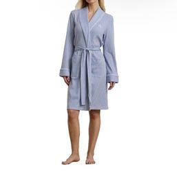 Ralph Lauren Women Sz S Blue White Striped Interlock Shawl-Collar Robe Cotton BL