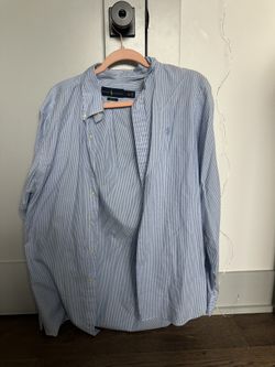 Ralph Lauren Blue Striped Button Up ✧ oversized preppy boyfriend shirt