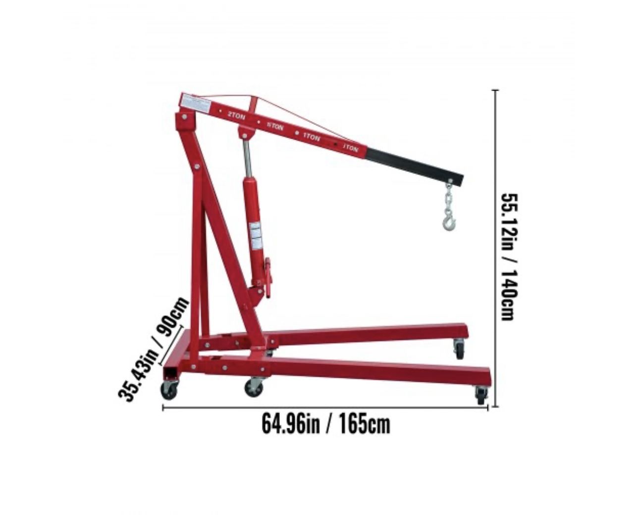 VEVOR Folding Engine Crane, 4400lbs Lifting Capacity Shop Crane, 2-Ton Hydraulic Engine Hoist