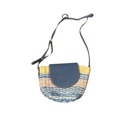 Universal Thread Crossbody Bag - Blue & Yellow Woven Straw Design