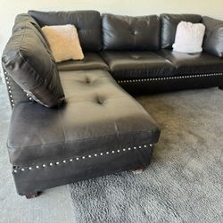 Black Modern Sectional Sofa Couch Lounge Chaise Sala 