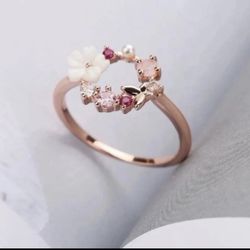 Rose Gold Plated Flower Halo Ring