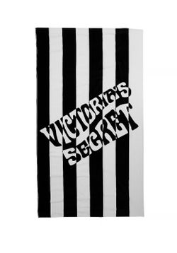 Victoria’s Secret VS Black & White Striped Logo Beach Towel 39” W x 71” L