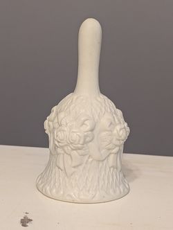 Vintage Cream Bisque Porcelain Bell – Raised Flowers & Ribbons – Lattice Wedding Bell
