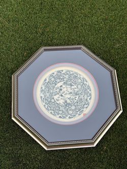 Vintage Framed Blue Botanical Artwork