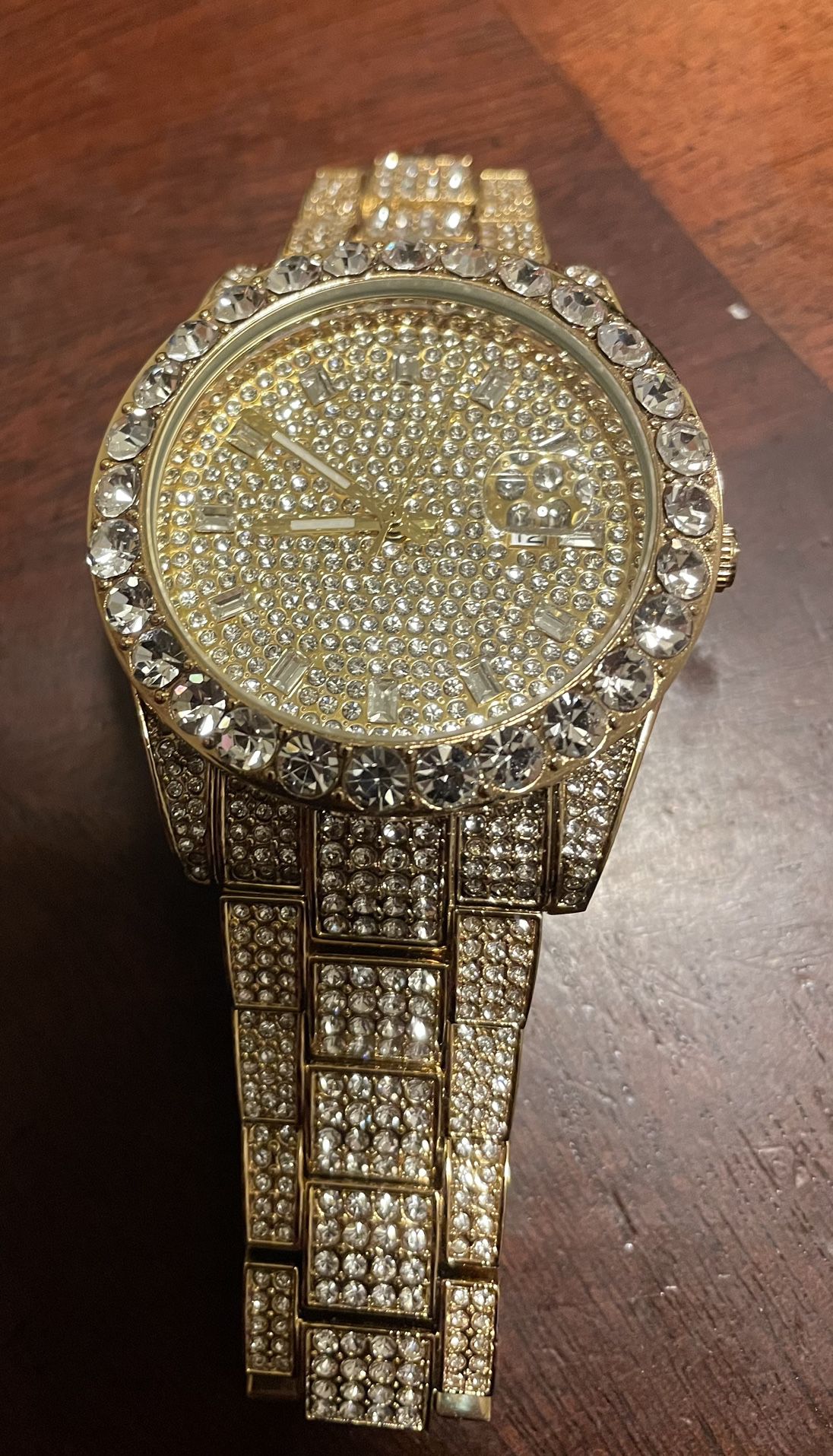 Gold Plated CZ Diamond Watch 