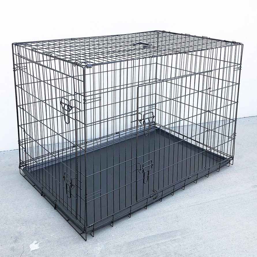 (Brand New) $75 Folding 48” Dog Cage 2-Door Pet Crate Kennel w/ Tray 48”x29”x32”
