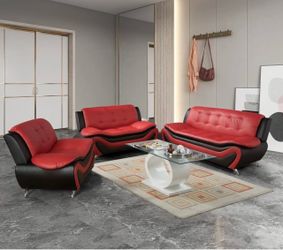 Modern style Red leather three piece couch set
