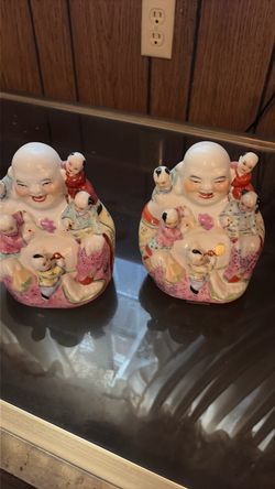 Pair of Chinese Porcelain Laughing Buddha Figurines