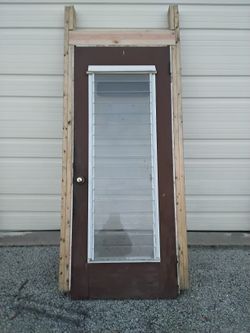 Nice Wooden Jealousy Glass Door With Frame, Door Nob 32" X 80" Very Clean Like New. 
