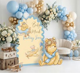 Winnie the Pooh Baby Shower Backdrop and Cutout Set