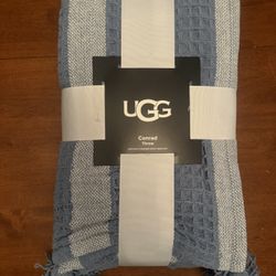UGG CONRAD Throw Blanket  50”x 70” Succulent Dusty Blue Soft Tassels NEW
