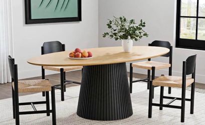 Mid-Century Modern Dining Set .Chairs With Rope Woven Seats And Wood Frame (5 PIECE SET )