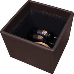 PRIVATE GARDEN Square Storage Ottoman with Tray, Faux Leather Upholstered Footrest Stool, Seat as Side Table Coffee Table for The Living Room, Bedroom