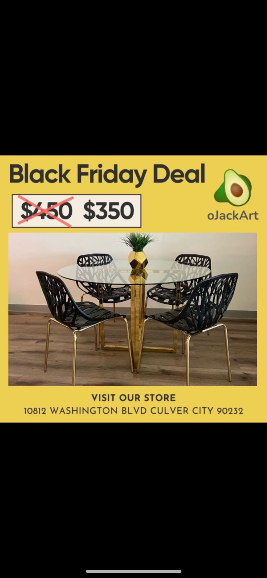 Modern Dining Table Set Gold Glass With Boho Cutout Plastic Chairs