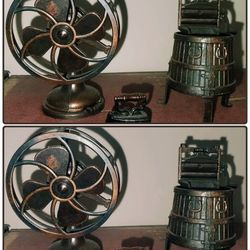 X3 VINTAGE WROUGHT CAST WROUGHT IRON METAL CLOTHES LAUNDRY ROOM FAN WASHER MINI TABLE DECOR KNICKKNACK SET