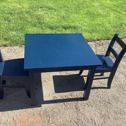Blue Pottery Barn Kids Wooden Table And Chairs