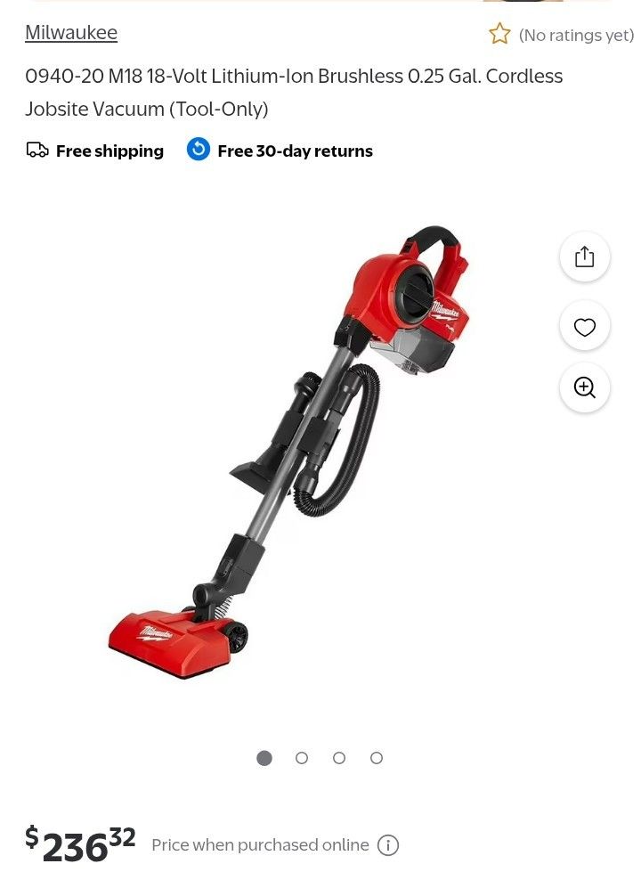 Milwaukee (0940-20) M18 18V Brushless Job site Vacuum