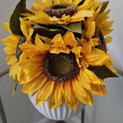 Artificial Sunflower In White Pot 