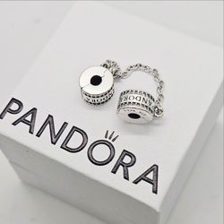 Pandora silver chain double clips bracelet charm gift