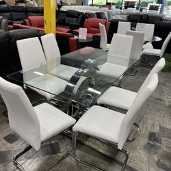 Modern Style Glass Dining Table with 6 Chairs / Mesa de comedor de vidrio de estilo moderno con 6 si