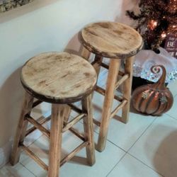 24 In High X 12 In Seat (2) Wooden Natural Stain Bar Stools