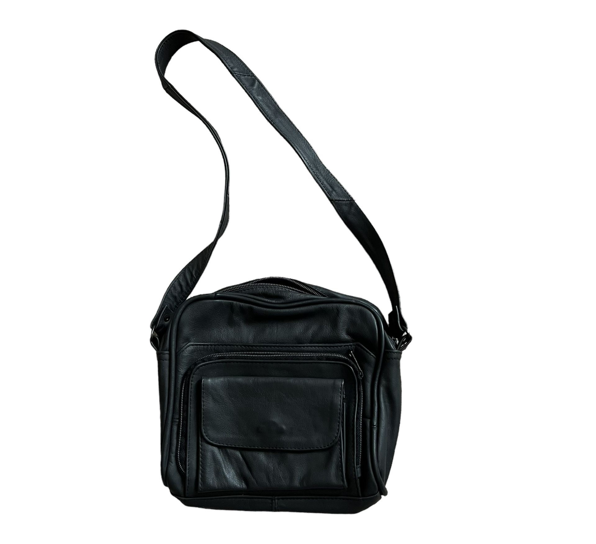 Genuine Leather Messenger Bag Black