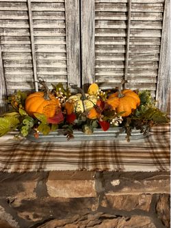 Ht-7in width-19in HANDMADE artificial Fall pumpkin tray with handles
