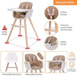 3-in-1 Wooden Convertible Baby High Chair – New in Box (Warm Brown)