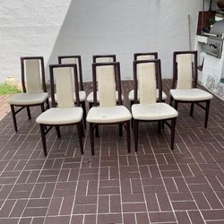 Vintage set of eight (8) 1970s Danish Dining Chairs in Solid Mahogany by Schou Andersen Møbelfabrik located near the Miami Design District. 
