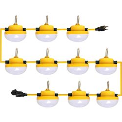 100ft 10 Light LED Construction String Lights 100W 10000LM 