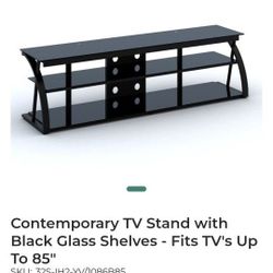 TV Stand with Black Glass Shelves (Contemporary)- Fits TV's Up To 85"