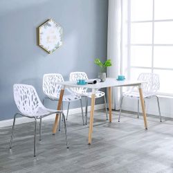 Modern Stackable Chair Set of 4 Kitchen Dining Chair Birch Sapling Comfy Chairs for Indoor Use (White)